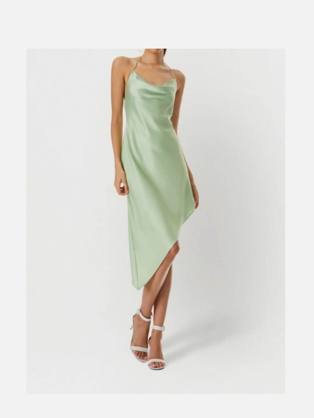 Alice + Olivia Harmony Green Asymmetrical halter top Slip Dress